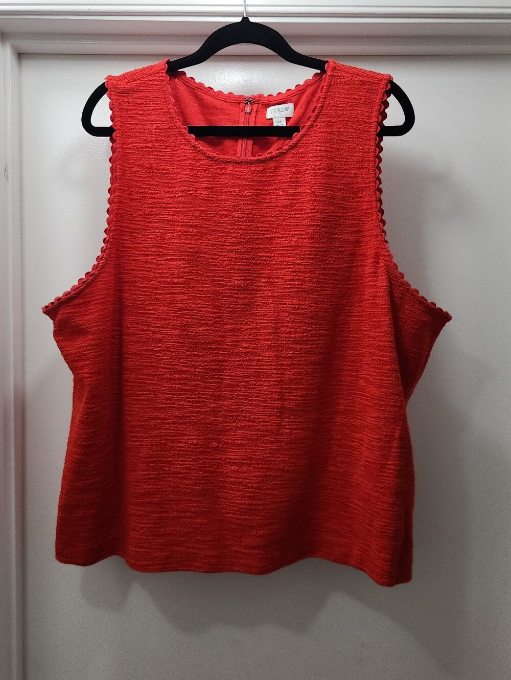 J. Crew Bright Red Cotton Blend Textured Scallop Scoop Neck Tank 3x